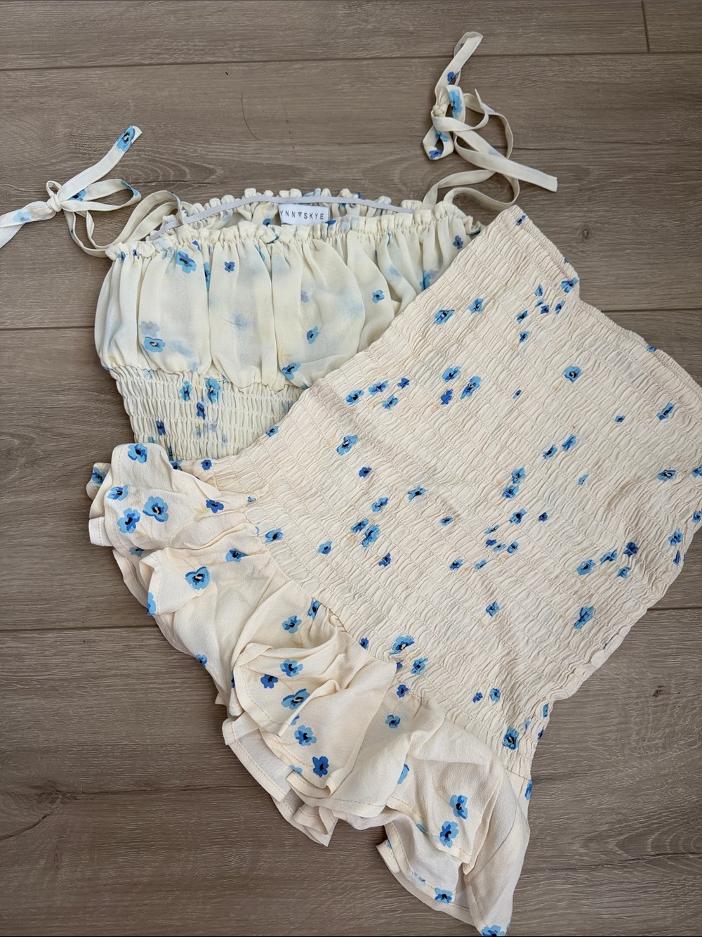 Flynn Skye Cream Mini Skirt with Blue Floral Print